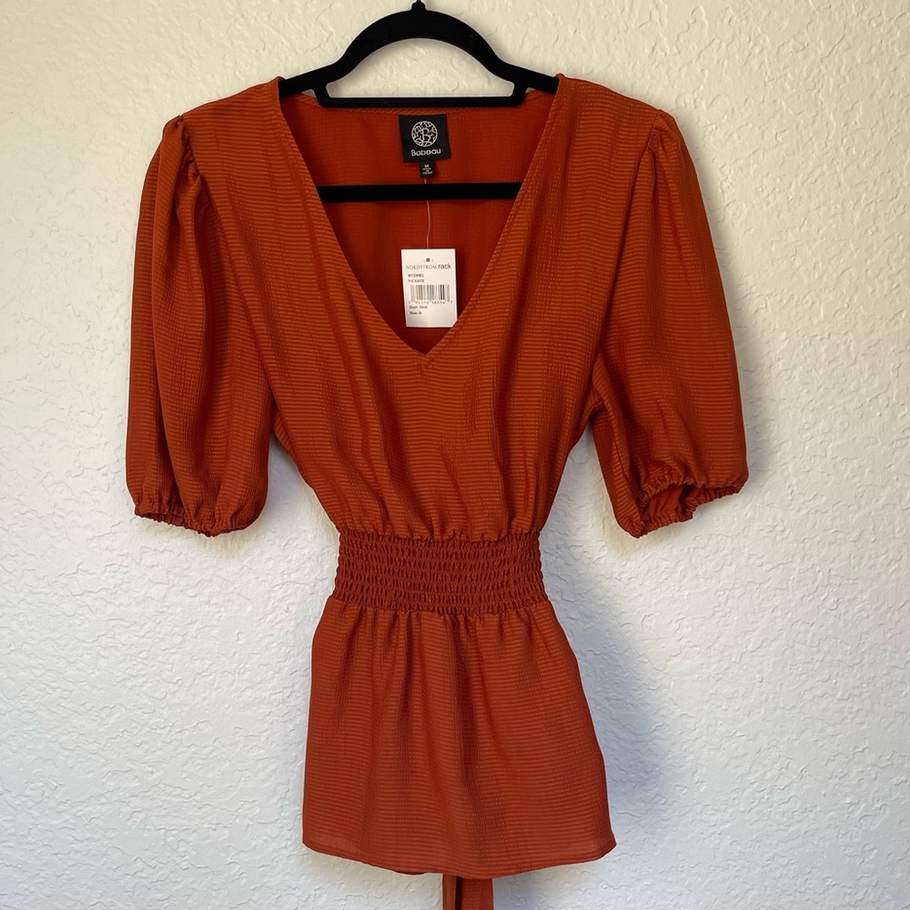 NWT Bobeau Orange Puff Sleeve Blouse